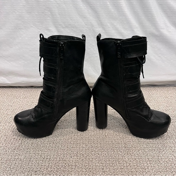 Matiko Leather Lace Up Platform Heeled Boots Punk Gothic Side Zip Black Size 8.5 - Picture 5 of 17